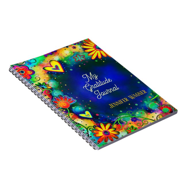 Pretty Blue Floral Custom Name Gratitude Journal (Right Side)