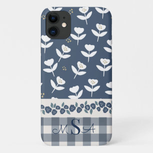 Pretty Blue Floral Farmhouse Pattern Monogram Case-Mate iPhone Case