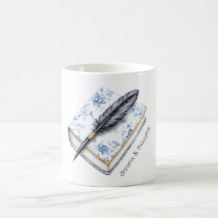 Pretty Blue Floral Feather Pen Coffee Mug