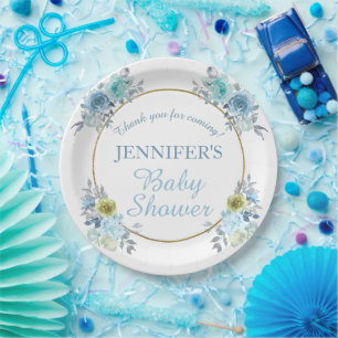 Pretty Blue Floral It's a Boy Baby Shower   Paper Plate
