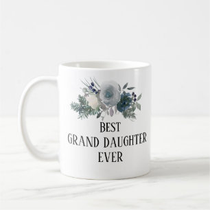 Pretty Blue floral Monogrammed best granddaughter  Coffee Mug
