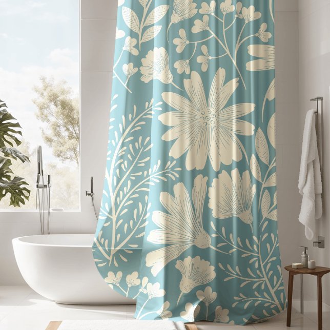 Pretty Blue Floral Pattern Shower Curtain (Creator Uploaded)