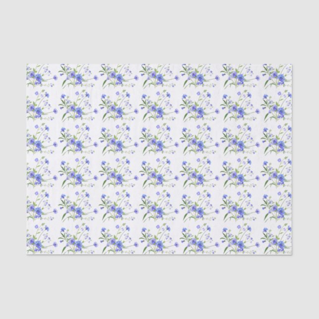 Pretty Blue Floral Pattern Tissue Paper (Front)