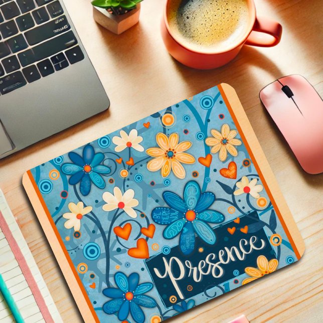 Pretty Blue Floral Presence Inspiring Inspirivity Mouse Pad (Creator Uploaded)