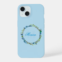 Pretty Blue Floral Wreath with Monogram