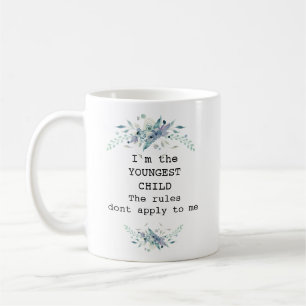Pretty blue floral  youngest child personalised coffee mug