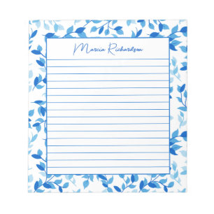 Pretty Blue Florals Modern Personalised Lined Notepad