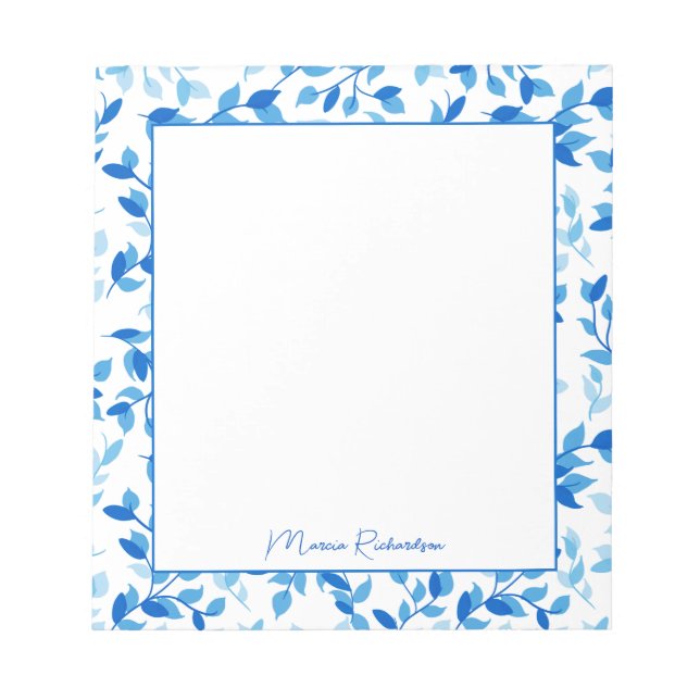 Pretty Blue Florals Modern Personalised Notepad (Front)