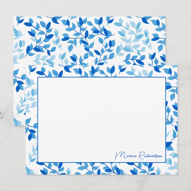 Pretty Blue Florals Modern Script Personalised Card (Front/Back)