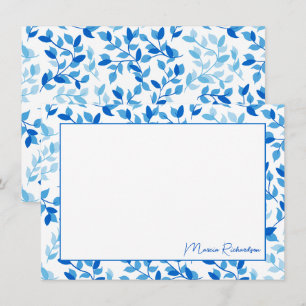 Pretty Blue Florals Modern Script Personalised Card