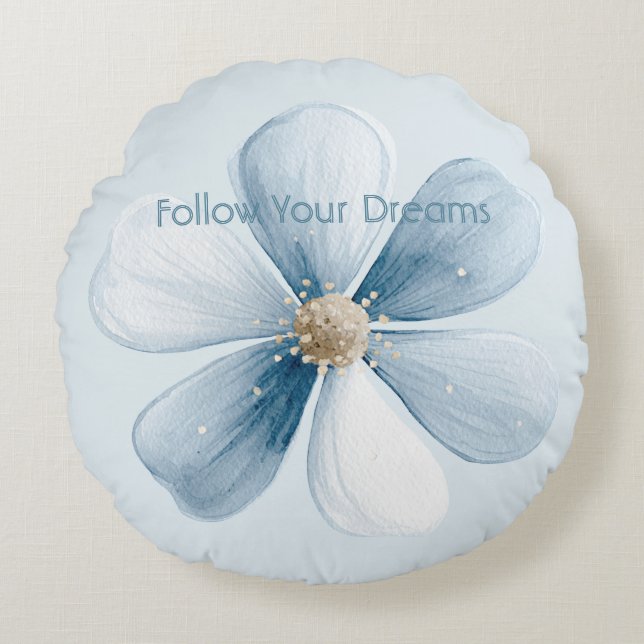 Pretty Blue Flower Round Cushion (Front)