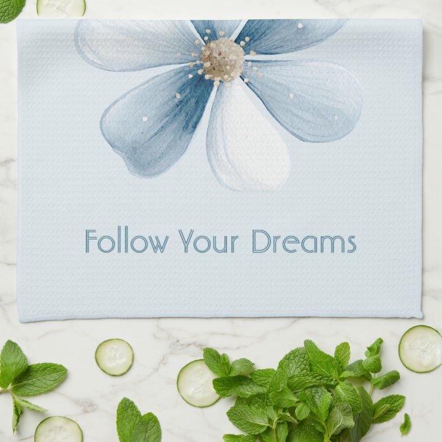 Pretty Blue Flower Tea Towel (Folded)