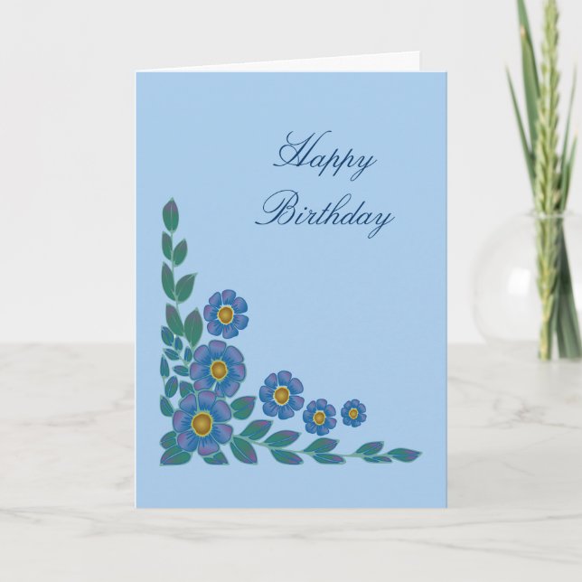 Pretty Blue Flowers Birthday Card (Front)