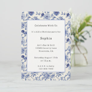 Pretty Blue Flowers Birthday Invitation
