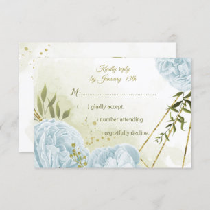 pretty blue flowers green leaves botanical RSVP card