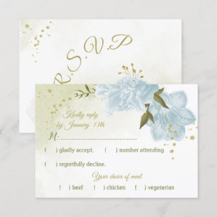 pretty blue flowers green leaves botanical RSVP card