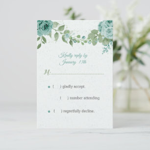 pretty blue flowers green leaves botanical RSVP card