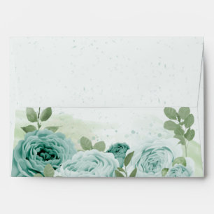 pretty blue flowers green leaves botanical wedding envelope