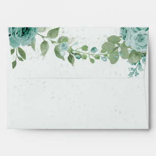 pretty blue flowers green leaves botanical wedding envelope