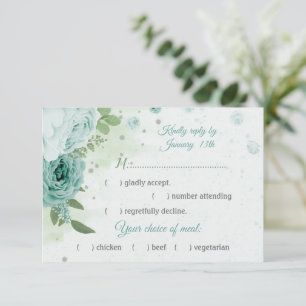 pretty blue flowers green leaves meal choice RSVP card