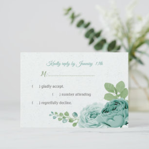 pretty blue flowers green leaves RSVP card