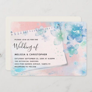 Pretty Blue Flowers on a Pink Background Wedding Invitation