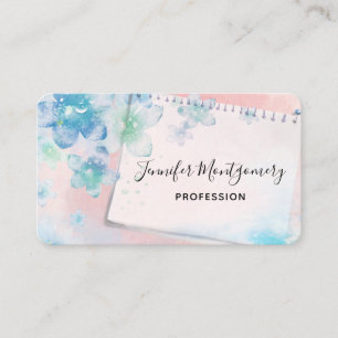 Pretty Blue Flowers on Pink Background Business Card