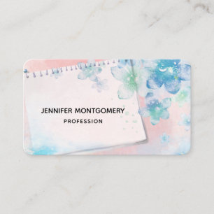 Pretty Blue Flowers on Pink Background Business Card