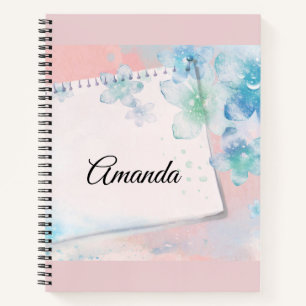 Pretty Blue Flowers on Pink Background Notebook