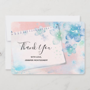 Pretty Blue Flowers on Pink Background Thank You Card