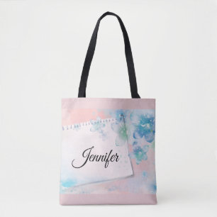 Pretty Blue Flowers on Pink Background Tote Bag