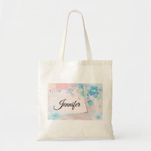 Pretty Blue Flowers on Pink Background Tote Bag