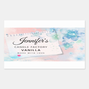 Pretty Blue Flowers on Pink - Candle or Soap Scent Rectangular Sticker