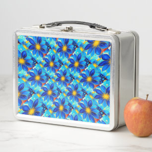 Pretty Blue Flowers Pattern Metal Lunch Box