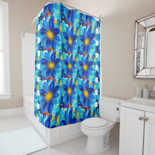 Pretty Blue Flowers Pattern Shower Curtain