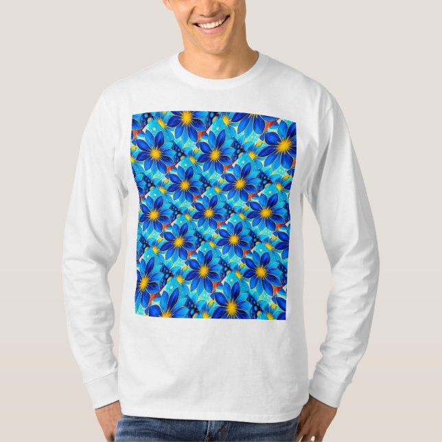 Pretty Blue Flowers Pattern T-Shirt (Front)