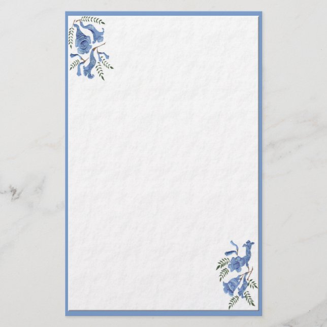Pretty Blue Flowers Stationery (Front)