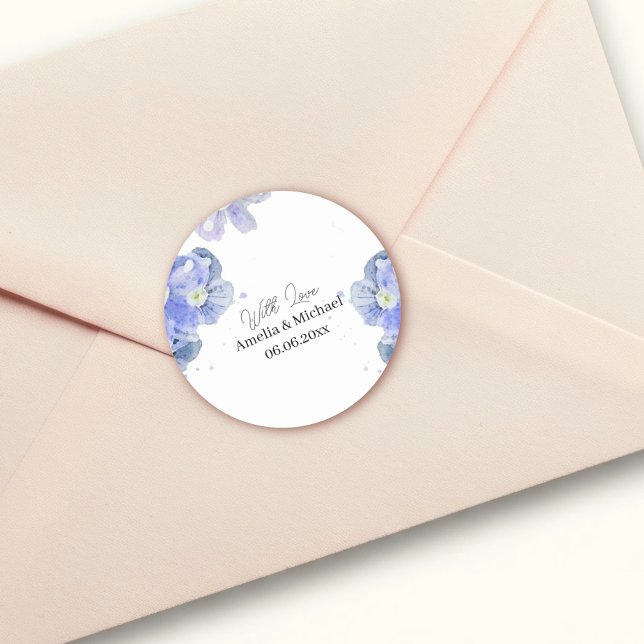 Pretty Blue Forget-Me Not Wedding Classic Round Sticker (Creator Uploaded)