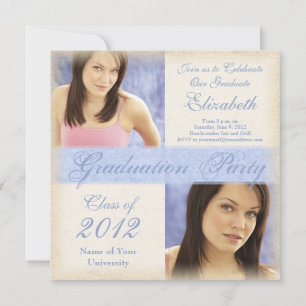 Pretty Blue Girl's Graduation Party Invitations