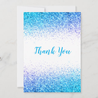 Pretty Blue Glitter Simple Modern Thank You Card