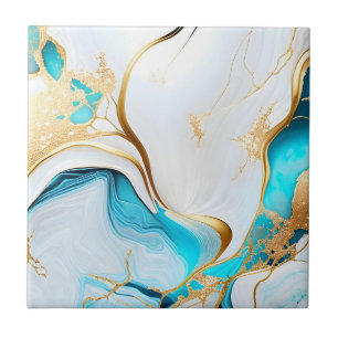Pretty Blue Gold White Marble Design Tile