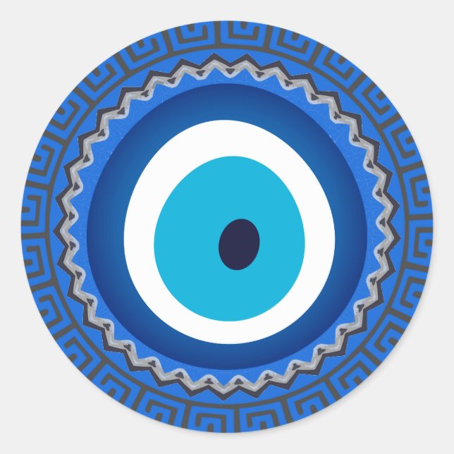 Pretty Blue Greek Mandala Nazar Evil Eye Amulet Classic Round Sticker (Front)