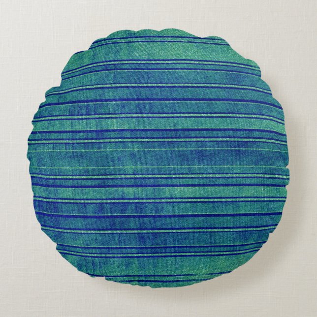 Pretty Blue Green Distressed Watercolor Pattern Round Cushion (Front)