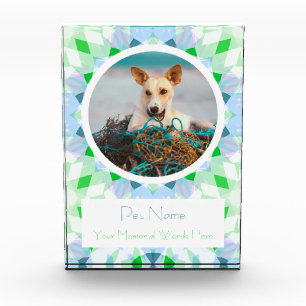Pretty Blue Green Pet Cat Dog Memorial Keepsake Photo Block