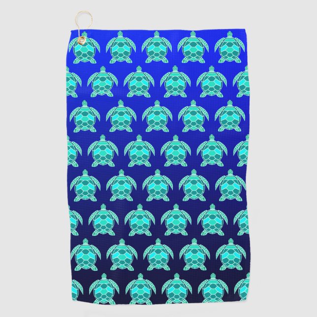 Pretty Blue green turquoise teal turtles pattern  Golf Towel (Front)