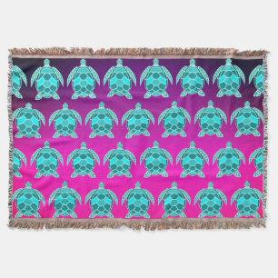Pretty Blue green turquoise teal turtles pattern  Throw Blanket