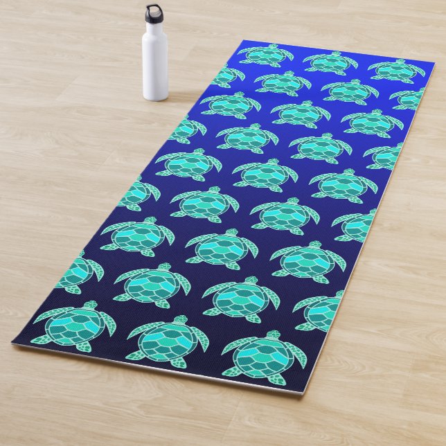 Pretty Blue green turquoise teal turtles pattern Yoga Mat (In Situ)