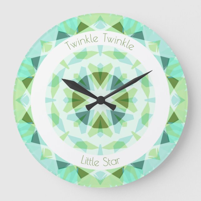 Pretty Blue Green Twinkle Little Star Baby Nursery Large Clock (Front)