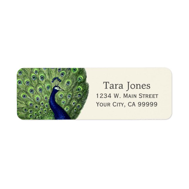 Pretty Blue Green Vintage Peacock Address Labels (Front)