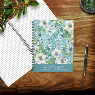 Pretty Blue/Green Watercolor Floral Personalised Notebook